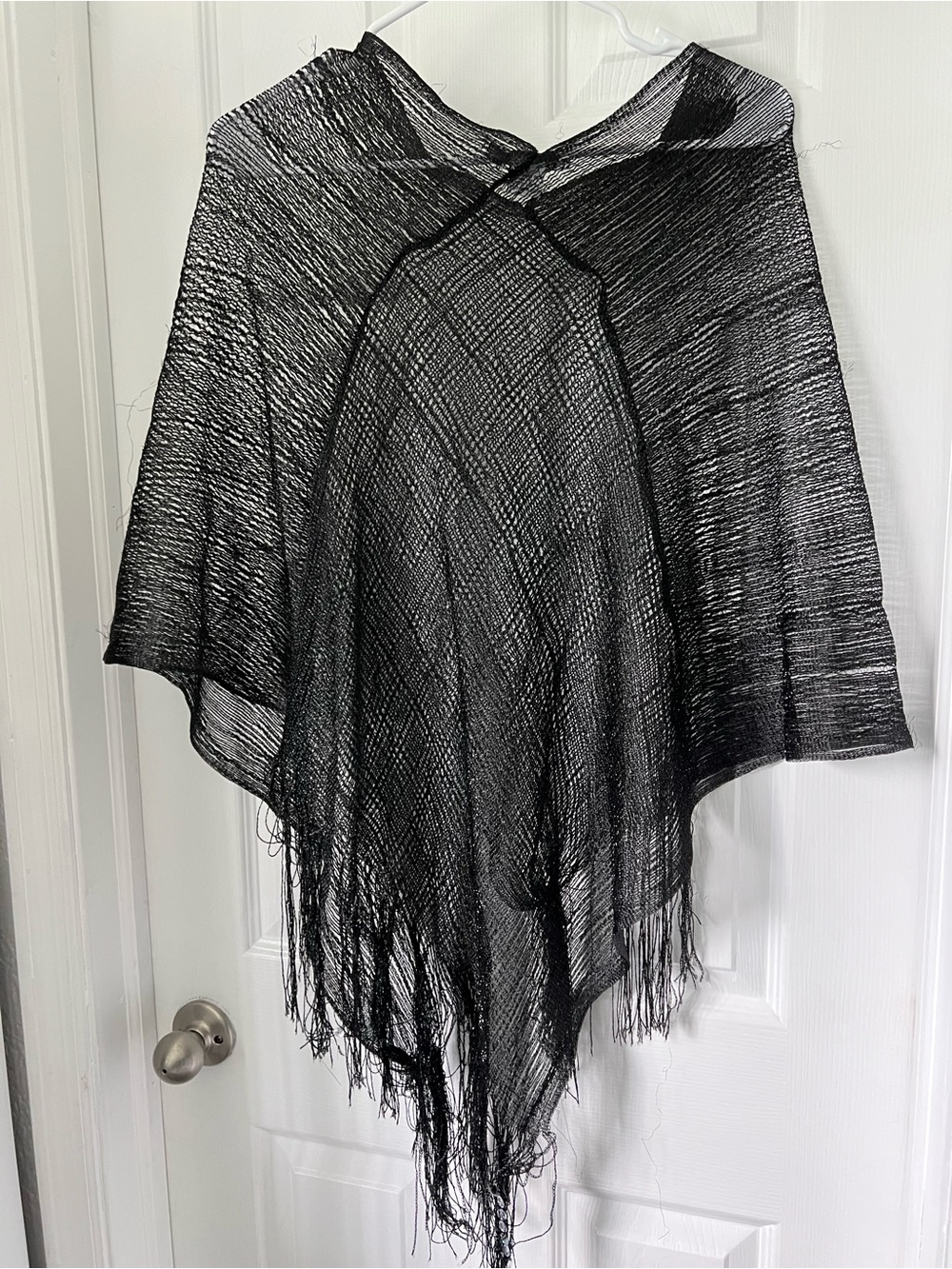 Lightweight Black Fringe Poncho - Picture 2 of 5